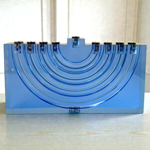 Jonathan Adler Lucite Menorah Blue Opaque Bel Air Retired Mod HTF Judaica READ